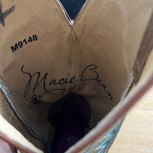 Macie Bean Women’s Cowboy Boots 7M Brown Turquoise Stitch Square Toe Western - Picture 9 of 9